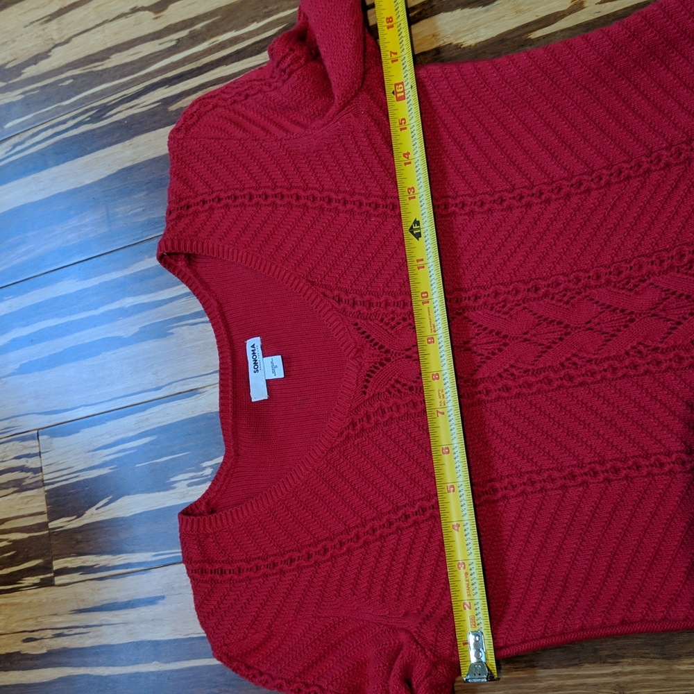 LAST CHANCE or CHARITY Sonoma red v neck lightweight loose weave sweater - Picture 4 of 5